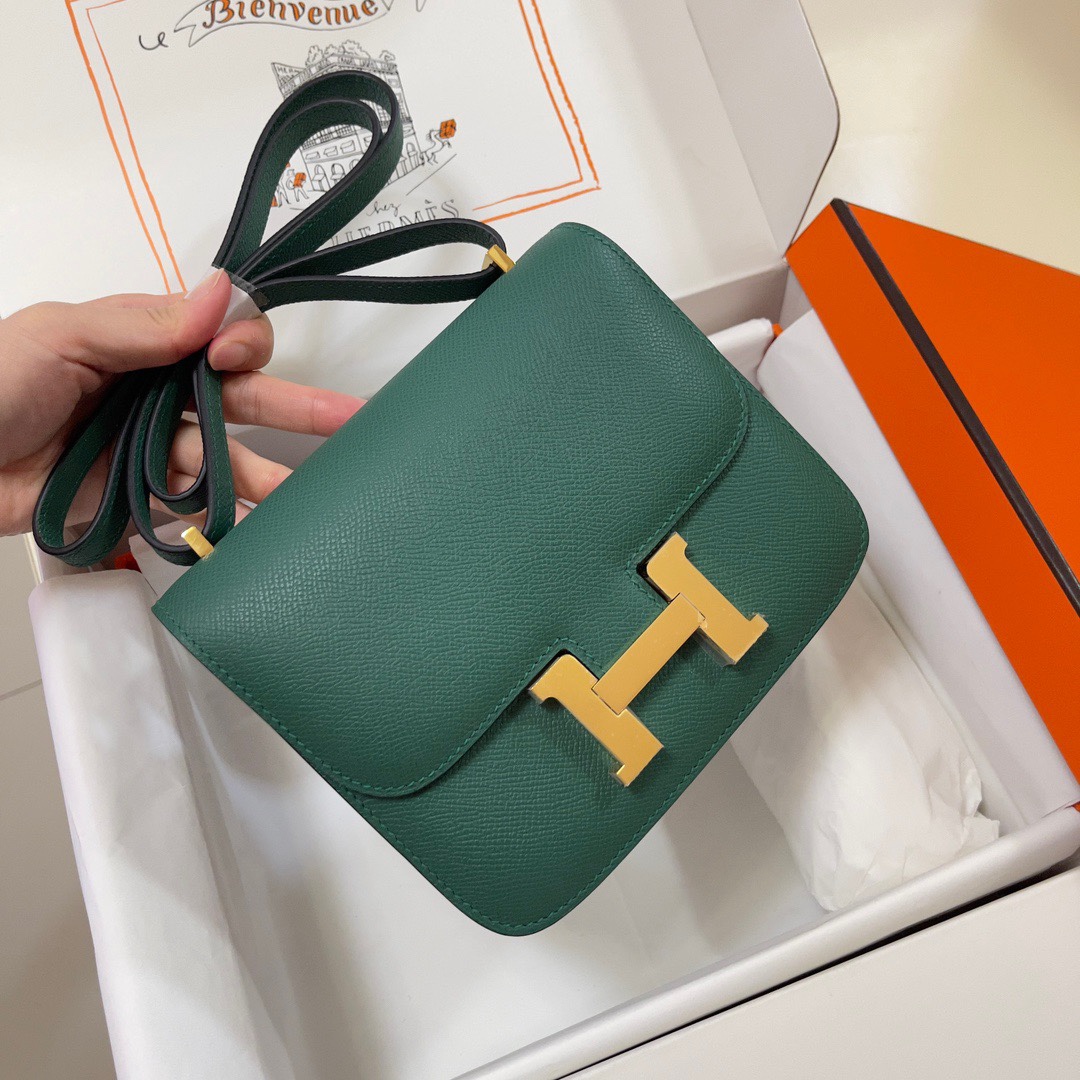 Hermes Constance 18 Mini Shoulder Bag In Vert Emeraude Epsom Leather